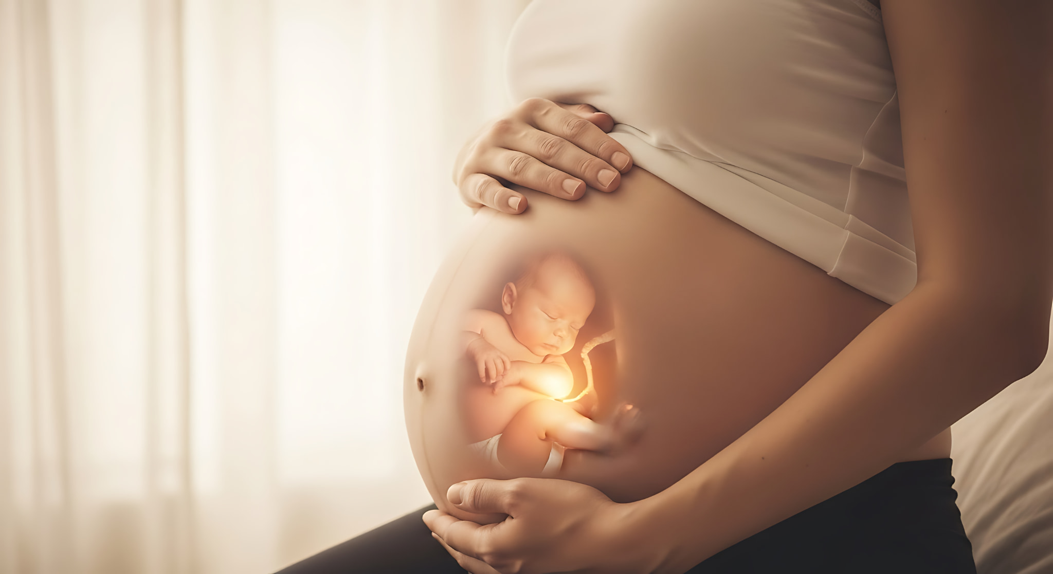 女性のお腹にいる胎児の透過イメージ